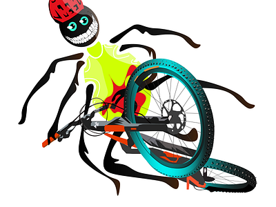 Black widow spider, mountain bike, animated