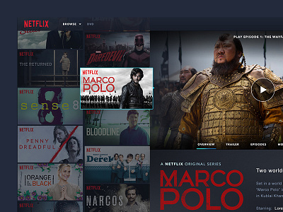 Redesign of Netflix dark dashboard layout minimal movie netflix redesign stream ui user interface web