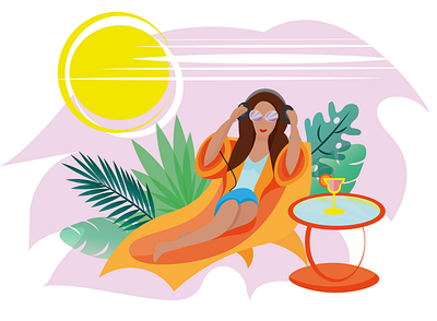 Music Listening To design headphones illustration music tropics vacation woman