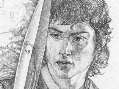 Frodo Beggins fantasy hobbit pencil portrait sketch