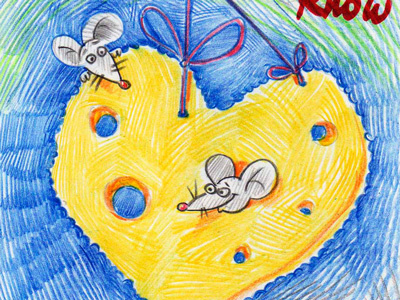 Happy Cheeseday card cheese color pencil comic heart marker mouse