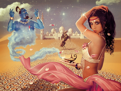 Genie of the Lamp collage dancer desert genie lamp myth photoshop rider