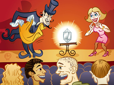 Magician assistant audience comic diamond illustration illustrator magician stage