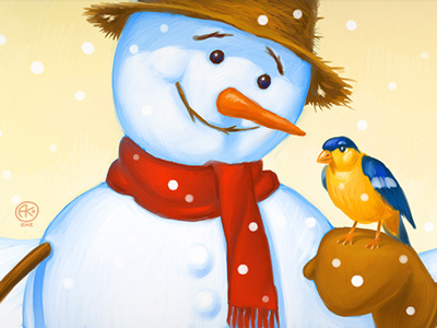 Snowman bird christmas digital illustration snowman tree winter
