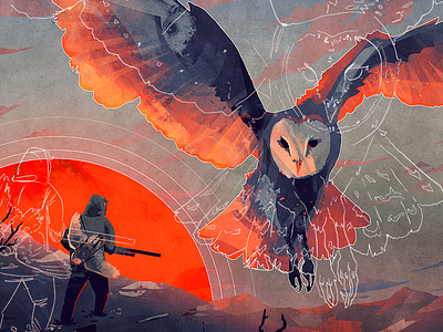 Owl Hunt animal design digital art freelance hunter illustration owl painting photoshop wacom