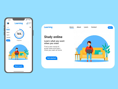 Phone version and landing page Learning app branding clean design graphic design icon illustration learning app logo minimal online ui ux vector web website