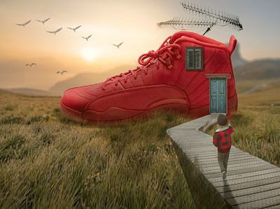 Photo Manipulation adobe antena awesome behance birds door dribble effect facebook fiverr grass green manipulate manipulation photoshop red shoe house sun thekonakhatun window