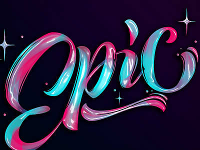 Epic ! 3dtype branding ink lettering. 3d logo oil purple t shirt typography