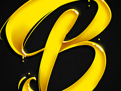 "B" 36daysoftype 3dtype ink lettering. 3d logo script shirt design t-shirt typography yellow