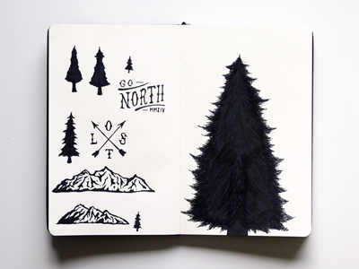 Moleskine hand lettering illustration lettering moleskine mountain north pine sketch tree type