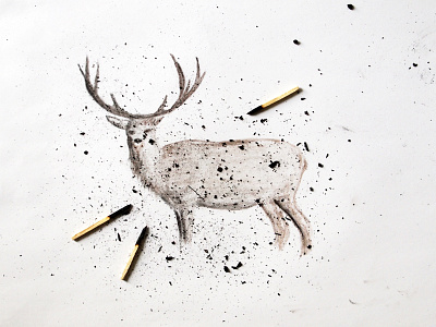 Reindeer adventure coal drawing handmade illustration match minimal reindeer sketch