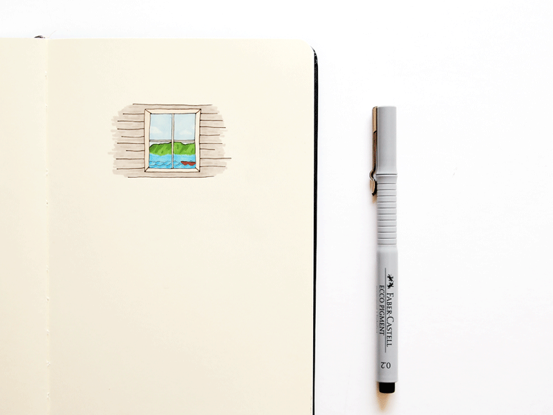 Fishing animation boat drawing fish gif illustration lake minimal moleskine