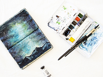 Night sky drawing illustration moleskine mountains night sketch sky stars watercolor