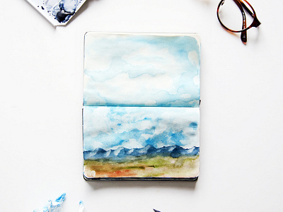 Distance clouds drawing illustration moleskine mountains sketch sky watercolor