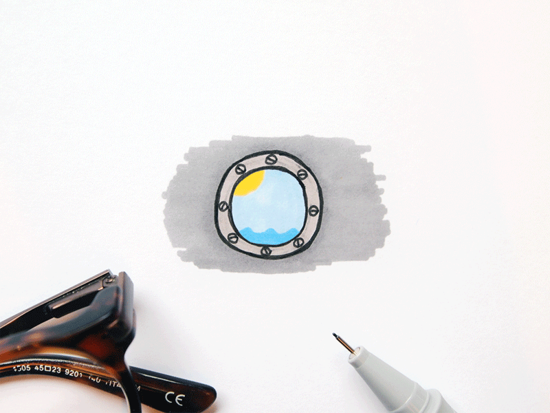 Porthole animation bird drawing gif illustration ocean ship