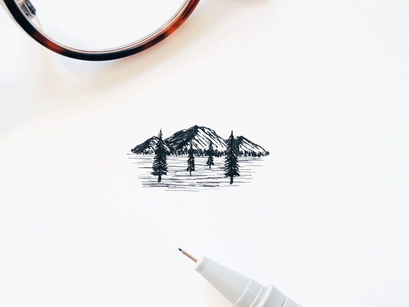 Falling animation gif pen ink adventure tree mountain minimal drawing illustration