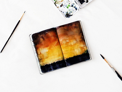 Sunset adventure illustration landscape moleskine painting silhouette sketch sky sunset watercolor