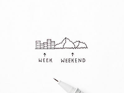 Week vs weekend city drawing illustration minimal mountain sketch weekend