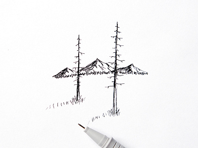 Landscape adventure drawing explore illustration ink minimal mountain sketch tree