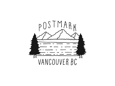 Postmark Vancouver adventure beer black and white drawing explore illustration minimal mountains postmark simple trees type