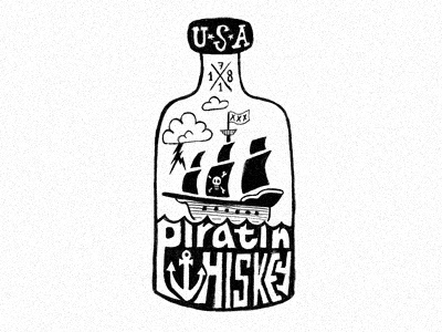 Piratin Whiskey achor black and white bottle branding hand lettering handmade lettering logo simple sketch texture typography whiskey