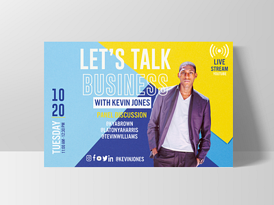 Let s Talk Business Live Stream announcement branding branding design business card business card design design design concept livestream postcard typography