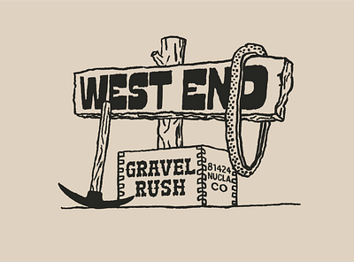 West End Gravel Rush design drawing illustration typography wood