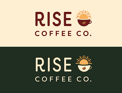 Rise Coffee Co brand identity branding coffee coffee bean coffee mug coffee shop color illustration logo logo creation logodesign mug redesign rise coffee sun sunrise vector warm warm colors