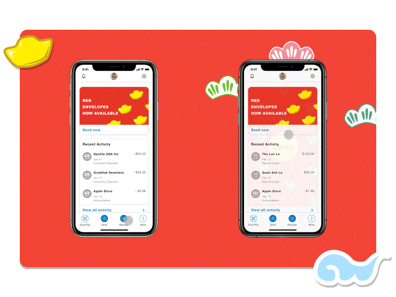 Happy Lunar New Year! - PayPal Red Envelopes concept design design design app greetings holidays lunar new year paypal receive red envelope red packet send ui widget
