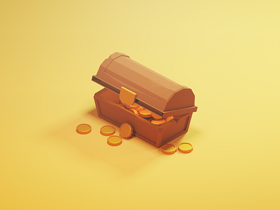 Low Poly Treasure Chest 3d art blender coin design dribble gold graphic design illustration illustrator lowpoly render stylized 3d illustrator treasure chest yellow