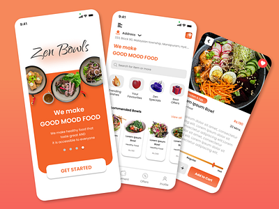 Food Delivery App For - ZEN BOWLS! 3d branding dailyui design figma food food delivery mobile mobile app product product design ui ux