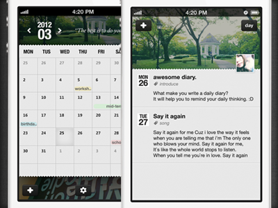 Piclediary app application diary interface ios iphone mobile olivia ui user