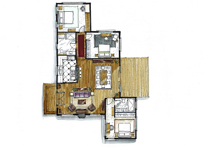 Hand-drawn floor plan 1 design floor plan floorplan illustration ink marker render sketch sketching watercolor