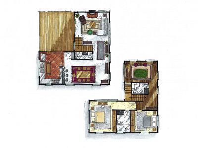 Hand-drawn floor plan 2 design floor plan floorplan illustration ink marker render sketch sketching watercolor