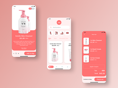 E Commerce Mobile app UI for a Beauty brand