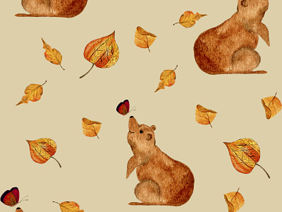 Watercolor illustrations on the theme of autumn animal autumn bear branding cards against humanity cards design design design art halloween design invitation logo