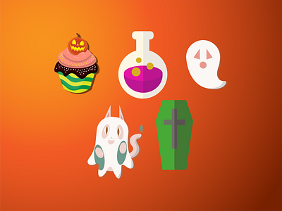 Halloween Illustration animal art cat coffin costume cupcake cute design dessert flat food ghost halloween horror illustration potion pumpkin spooky sweet vector