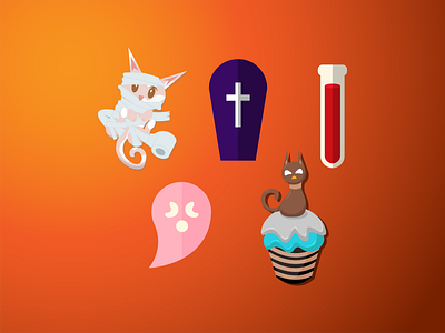 Halloween Illustrations animal art cat coffin costume cupcake cute design dessert flat food ghost halloween horror illustration pet potion spooky sweet vector