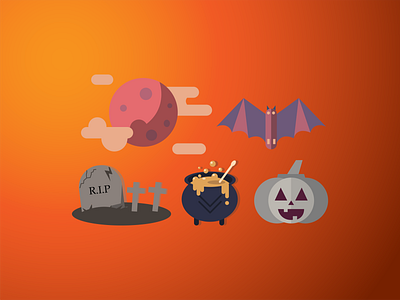 Halloween Illustration Set animal art bat cauldron cloud dark design flat graveyard halloween horror illustration moon night potion pumpkin scary spooky tombstone vector