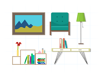 Living Room Illustration art chair decoration flat furniture illustration art illustrations interior lamp living modern painting room shelf sofa stylish table vector