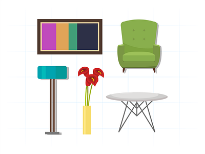 Living Room Illustration art chair decoration flat flower furniture home illustration art illustrations interior lamp living modern painting room sofa stylish table vase vector