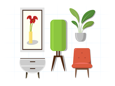 Living Room Illustration art chair decoration flat furniture home illustration art illustrations interior lamp living modern painting plant room sofa stylish table vase vector