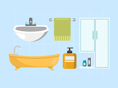 Bathroom Illustration bathroom bathtub decoration design furniture illustration interior modern room shampoo shelf sink soap towel vector