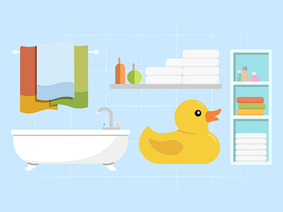 Bathroom Illustrations art bathroom bathtub decoration design duck furniture illustrations interior modern room shampoo shelf soap towel vector