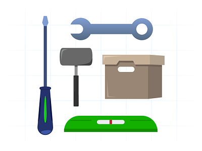 Garage Tool Illustrations art box equipment garage hammer home illustrations modern room ruler screwdriver spanner tool utensil vector waterpass workshop wrench