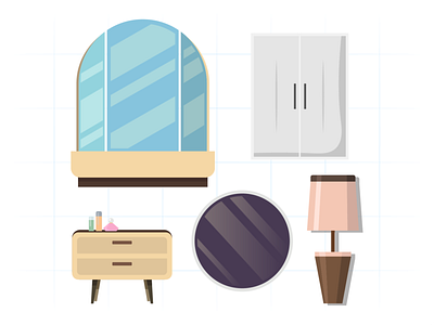 Bedroom Illustration art bedroom book decoration design dresser equipment furniture illustrations interior lamp mirror modern parfume room table vector wardrobe