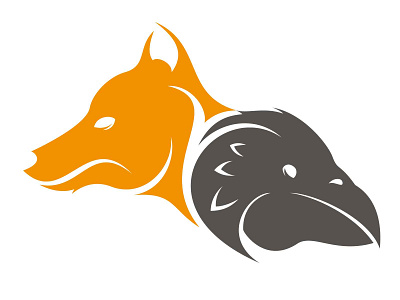 Fox and raven icon/logo crow fox grey icon jackdaw logo orange raven