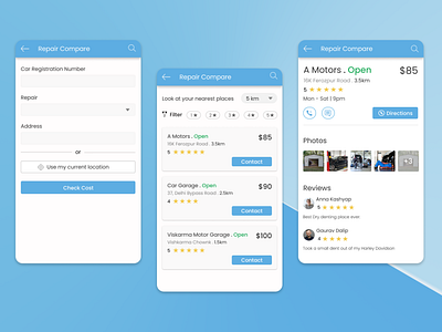 Compare Car Repair Cost with Compare Repair app car compare design minimal price ui ux