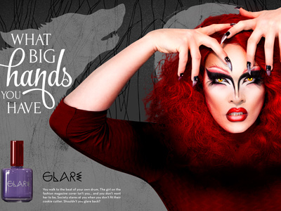 Glare makeup printcampaign drag drag queen fairy tale graphic design makeup photography print ad red riding hood