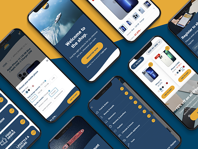 On board delivery - eCommerce design project app blue boat clean design ecommerce graphic design marine minimal mobile navigation onboard sea ship shop ui ux yellow